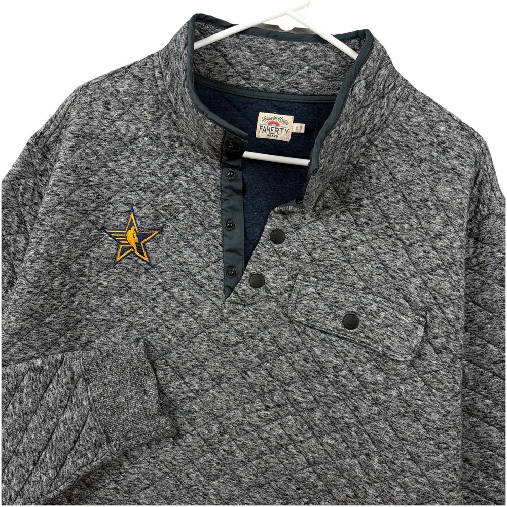 Faherty Epic Quilted Fleece Pullover Mens Large Gray 1/4 Snap T Jacket NBA Logo‎